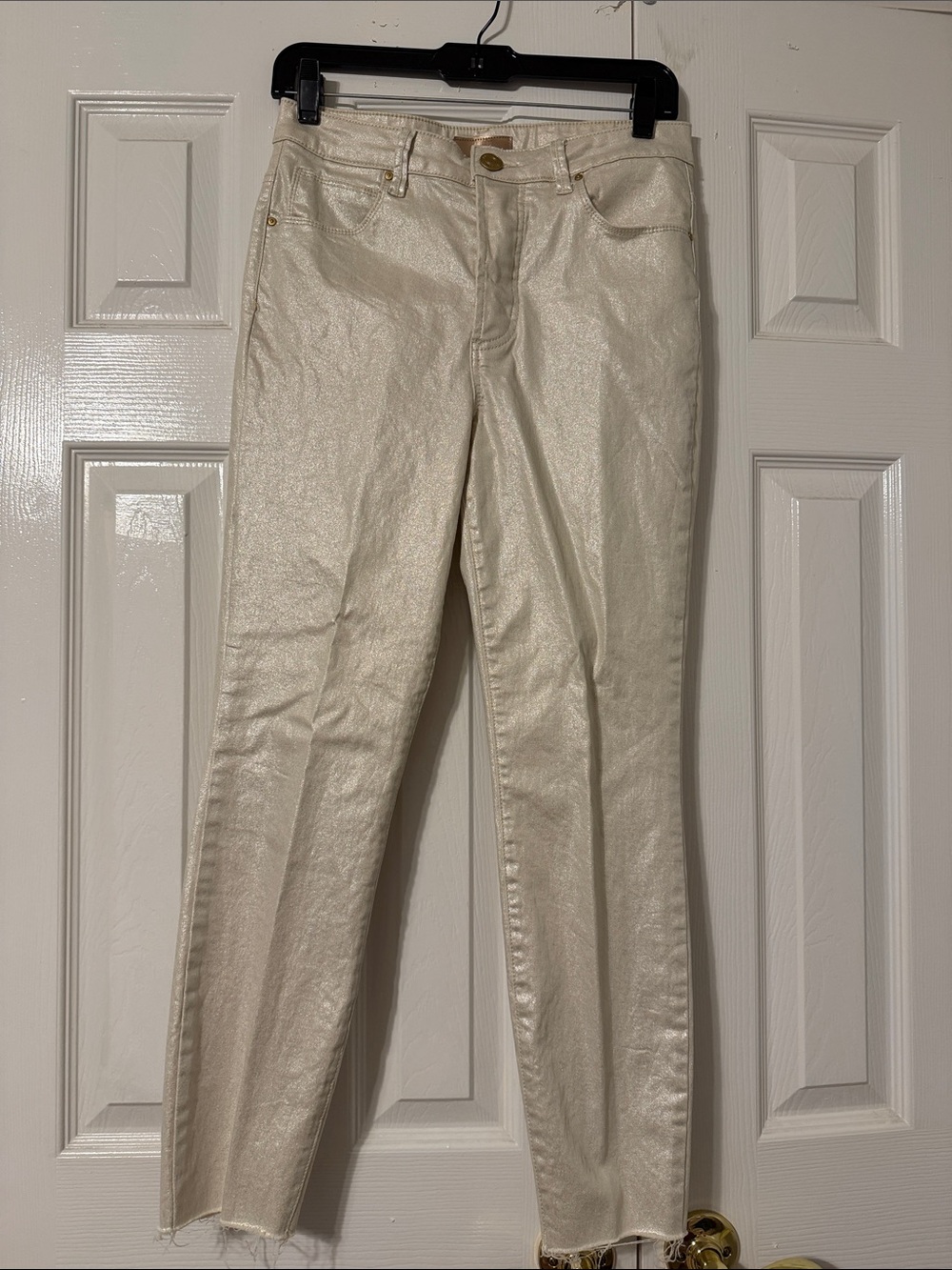 Kut from the Kloth Cream Metallic Skinny Jeans